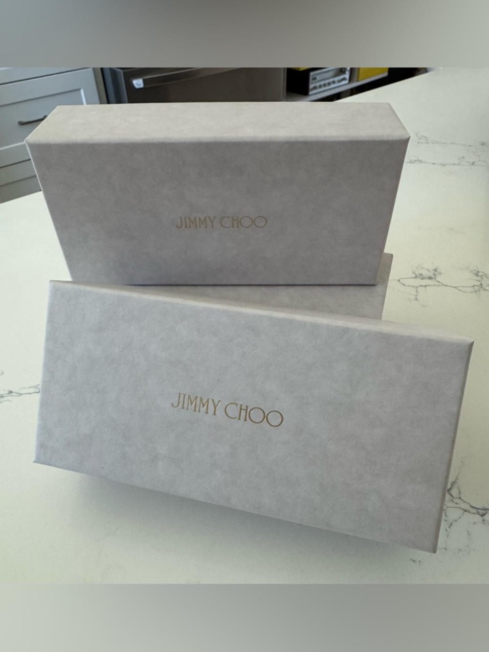 Jimmy Choo Light Gray Sunglass Boxes with Gold Logo